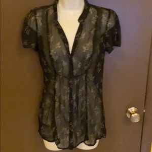 😍 Kirra PacSun Sheer Navy Blue Birds Hearts shirt